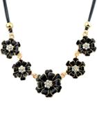 Romwe Black Flower Diamond Chain Necklace
