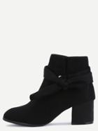 Romwe Black Faux Suede Bind Bowknot Chunky Boots