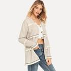 Romwe Tiered Fringe Patched Open Front Coat