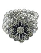 Romwe Antique Style Silver Fake Pearl Women Adjustable Bracelet