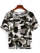 Romwe Contrast Binding Camouflage T-shirt