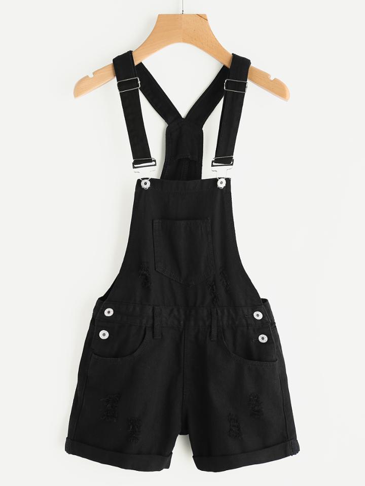 Romwe Distress Cuffed Pinafore Playsuit