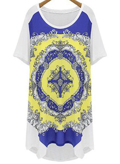Romwe Vintage Print Shift White Dress