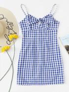 Romwe Knot Front Checked Cami Dress