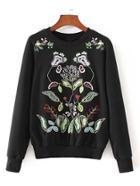 Romwe Flower Embroidery Sweatshirt