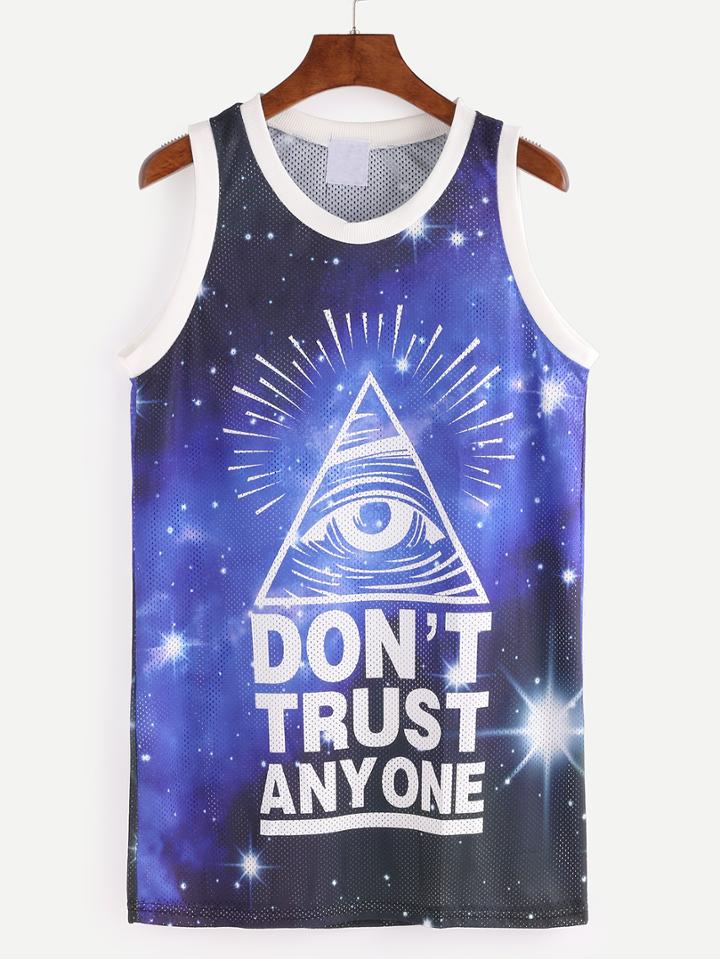 Romwe Multicolor Graphic Print Mesh Tank Top