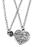 Romwe Silver Heart And Key Relief Pendant Necklace Set