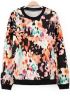 Romwe Floral Loose Black Sweatshirt