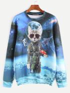 Romwe Multicolor Space Cat Print Sweatshirt