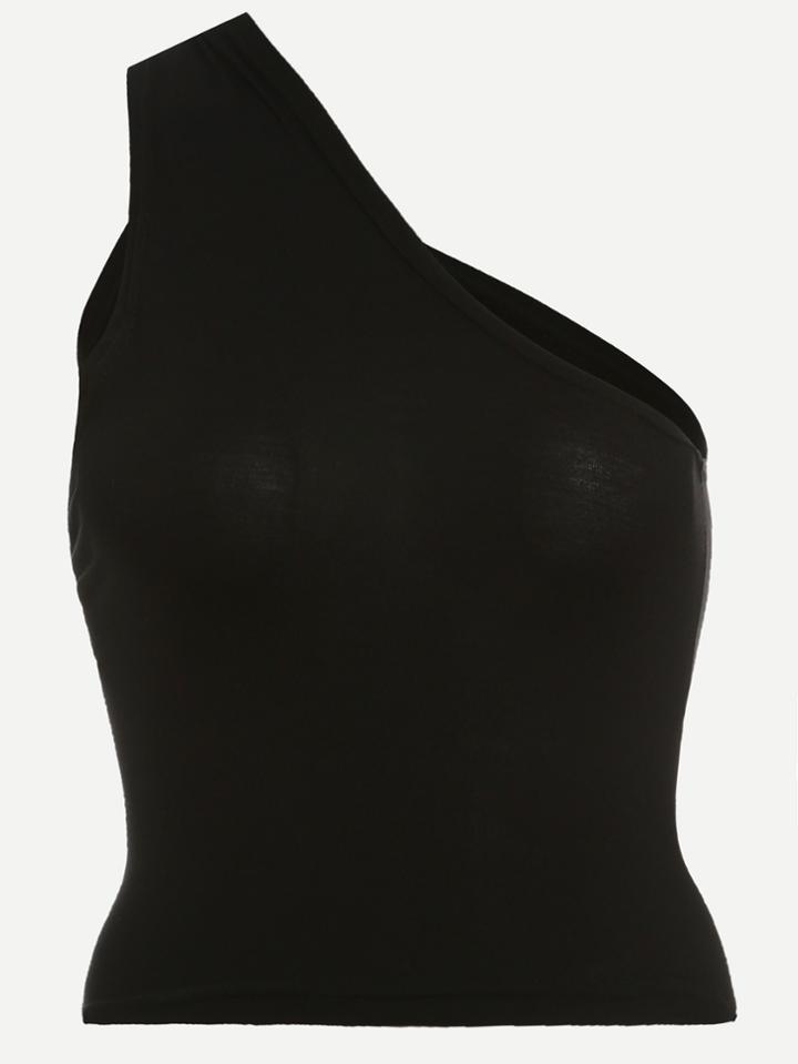 Romwe Black Cutout Crop One Shoulder Top