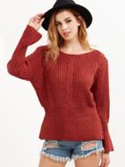 Romwe Red Mixed Knit Bell Cuff Peplum Sweater