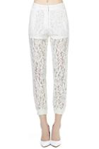 Romwe Romwe Lace Hollow Slim White Pants