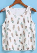 Romwe Round Neck Feather Print Tank Top