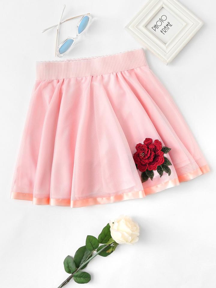 Romwe Rose Embroidered Applique Skirt