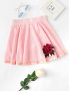 Romwe Rose Embroidered Applique Skirt