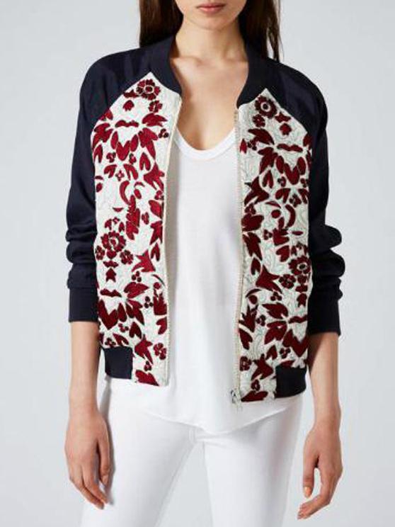 Romwe Flower Print Zipper Jacket