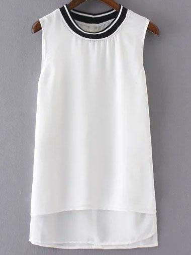 Romwe White Contrast Striped Collar Layered Tank Top