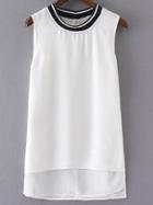 Romwe White Contrast Striped Collar Layered Tank Top