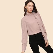 Romwe Tie Neck Buttoned Shoulder Top