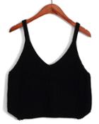 Romwe Spaghetti Strap Crop Knit Black Vest