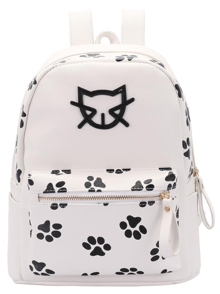 Romwe White Zipper Footmark Pattern Backpack
