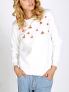 Romwe Cherry Print White Sweatshirt