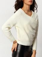 Romwe V Neck Ribbed White Sweater