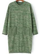 Romwe Long Sleeve Green Sweater Dress With Pockets