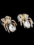 Romwe White Gemstone Gold Spider Stud Earrings