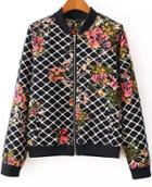 Romwe Floral Diamond Print Crop Jacket