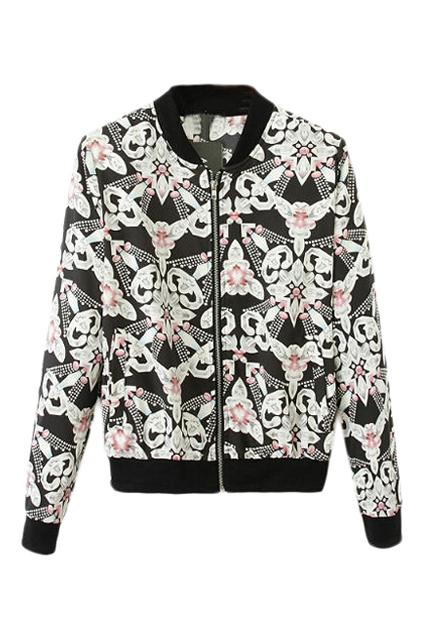 Romwe Retro Floral Print Dual-tone Casual Jacket