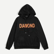 Romwe Men Kangaroo Pocket Patched Letter Print Hoodie