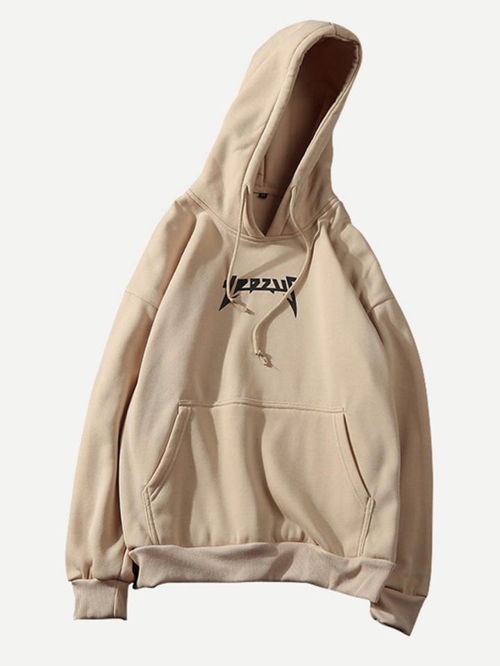 Romwe Men Letter Printed Hoodie Pocket Sweatshirt