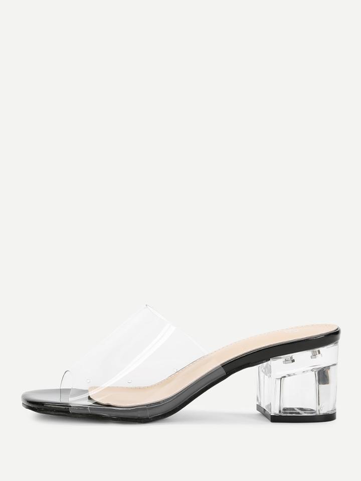 Romwe Chunky Heeled Clear Mule Sandals