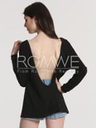 Romwe Black Long Sleeve Backless T-shirt