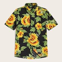 Romwe Guys Floral Print Collared Shirt