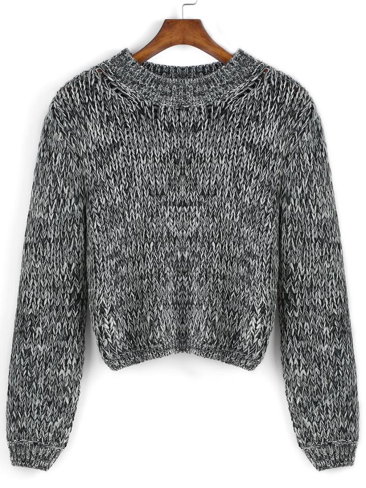 Romwe Round Neck Crop Grey Sweater