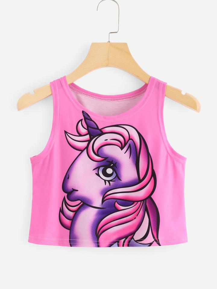 Romwe Cartoon Print Crop Top