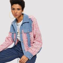 Romwe Frayed Edge Colorblock Button Up Coat