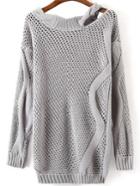 Romwe Open-knit Hollow Grey Sweater