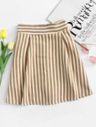 Romwe Zip Up Back Striped Pleated Skirt
