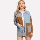 Romwe Color-block Corduroy Coat