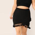 Romwe Plus Tassel Trim Fitted Wrap Skirt
