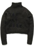 Romwe High Neck Letter Crochet Dark Green Sweater