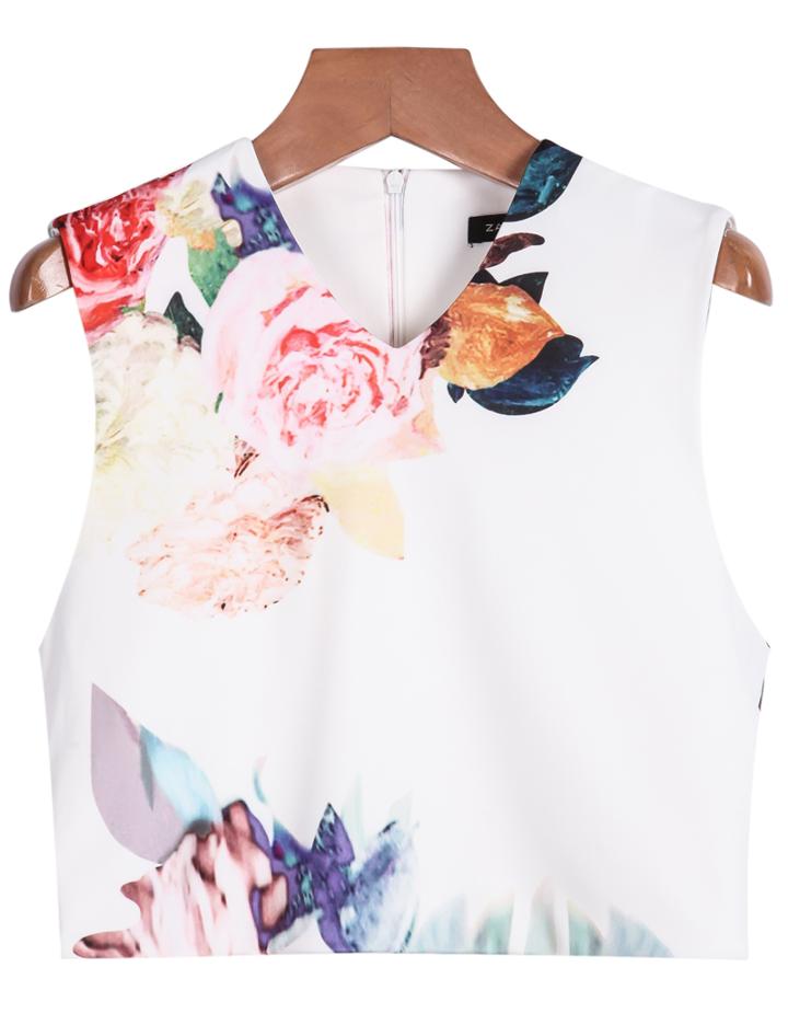 Romwe V Neck Floral Crop Blouse
