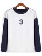 Romwe Long Sleeve Number Print T-shirt