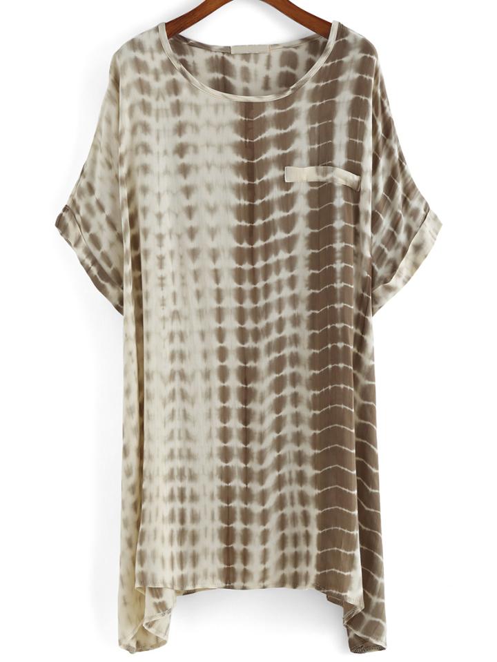 Romwe Cuffed Tie-dye Trapeze Green Dress