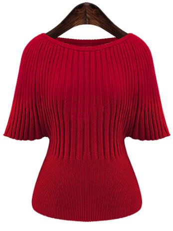Romwe Half Sleeve Slim Red Sweater