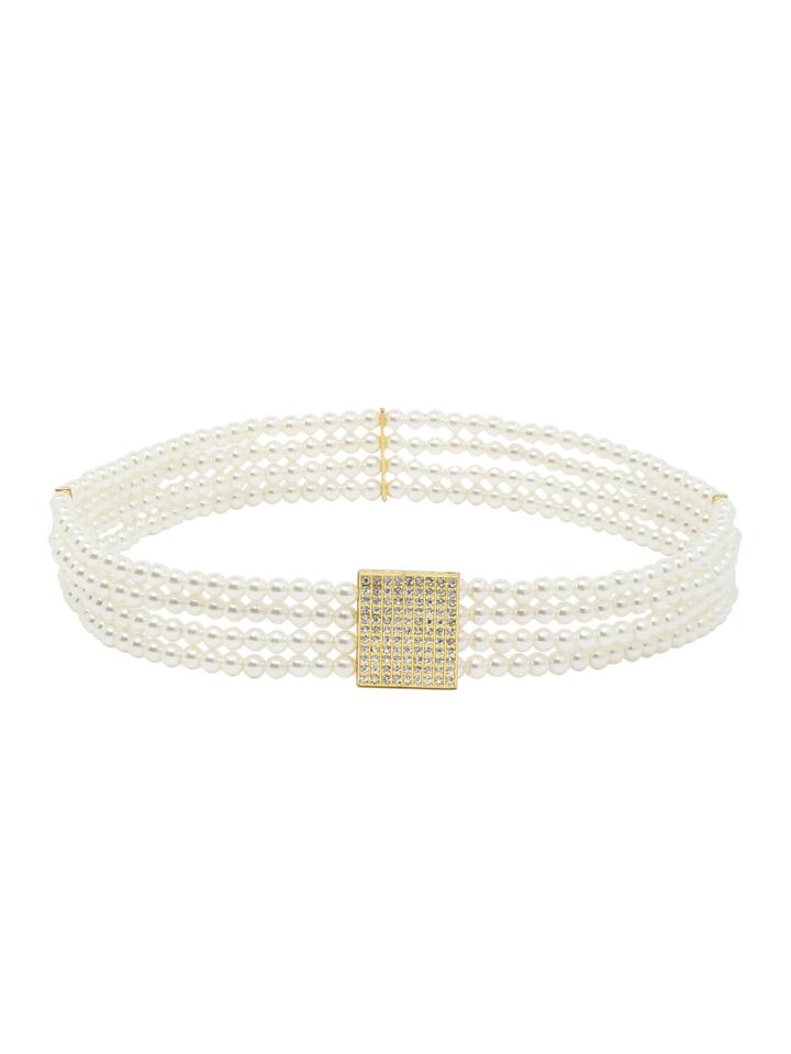 Romwe White Pearl Multilayers Chain Belt