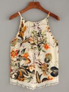 Romwe Apricot Tropical Print Crochet Trimmed Cami Top